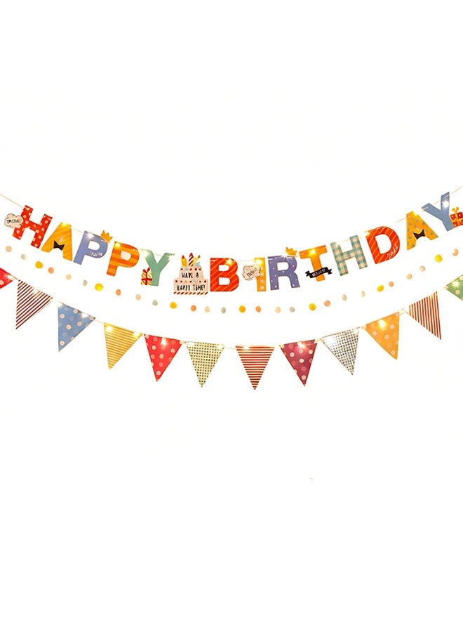 Happy D Birthday decoration banner, 3-piece set, featuring a “Happy Birthday” design and colorful balloon banner. Comes with lights, perfect for birthday parties. Length: (500 cm). - Image 4